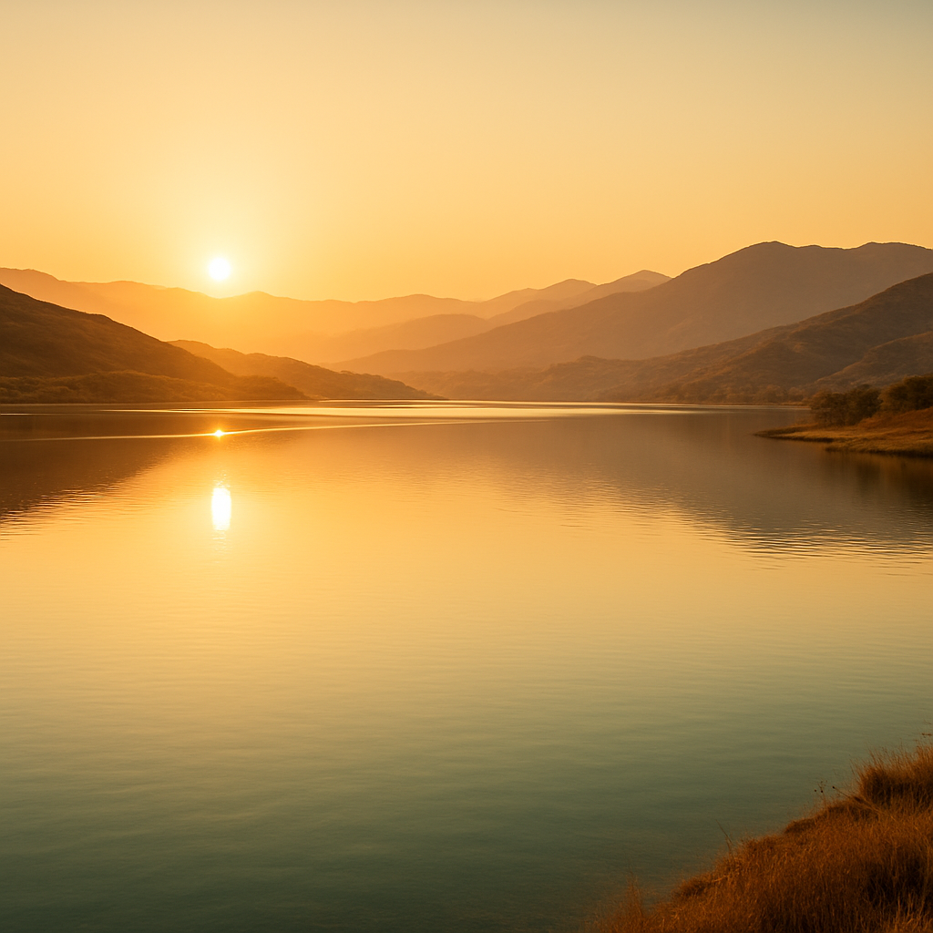 Serene view of Lake Elsinore at sunrise